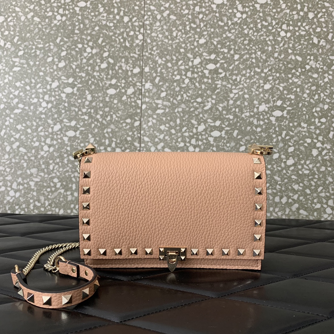 Valentino Garavani Rockstud Small Shoulder Bag in Rose Cannelle Grainy Calfskin